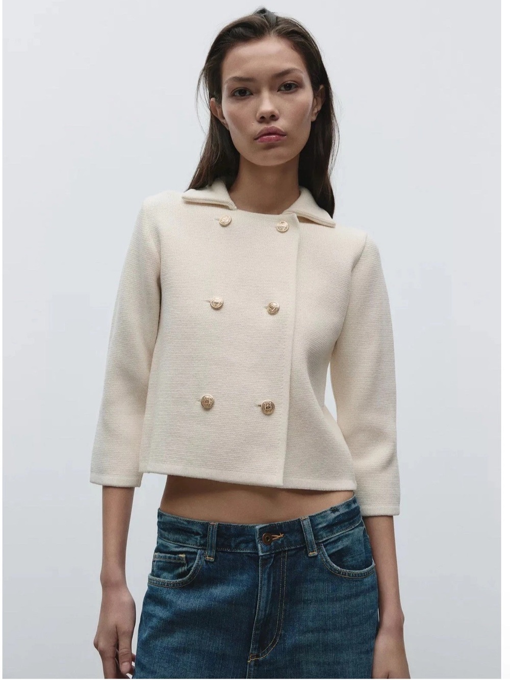 Zara Gold Button Double Breasted Knit Blazer Jacket XL NWT